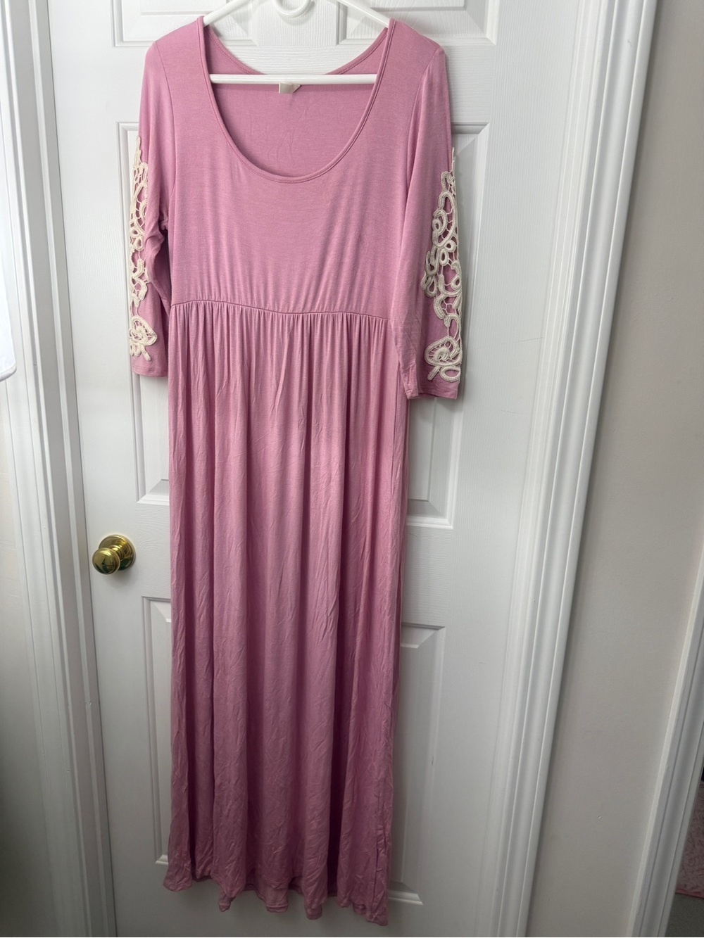 Pinkblush Pink Maxi Dress with Cream Lace Sleeve Detail
